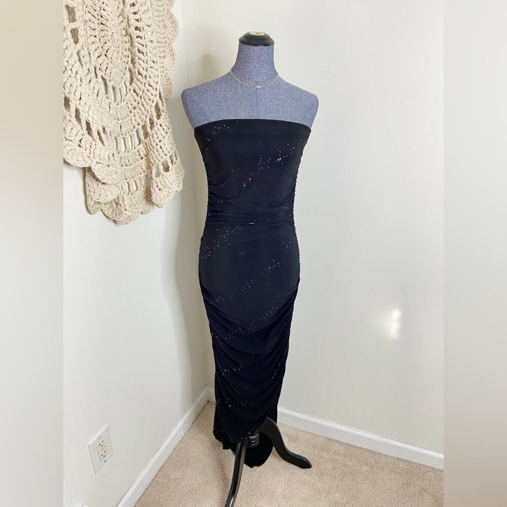 Vintage Y2K Whimsigoth Dark Fairy Shimmer Strapless Ruched Dress Small